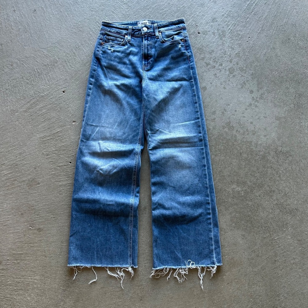 Paige Anessa Jeans Womens 25x26.5 Blue High Rise Wide Leg Rock Show Distressed